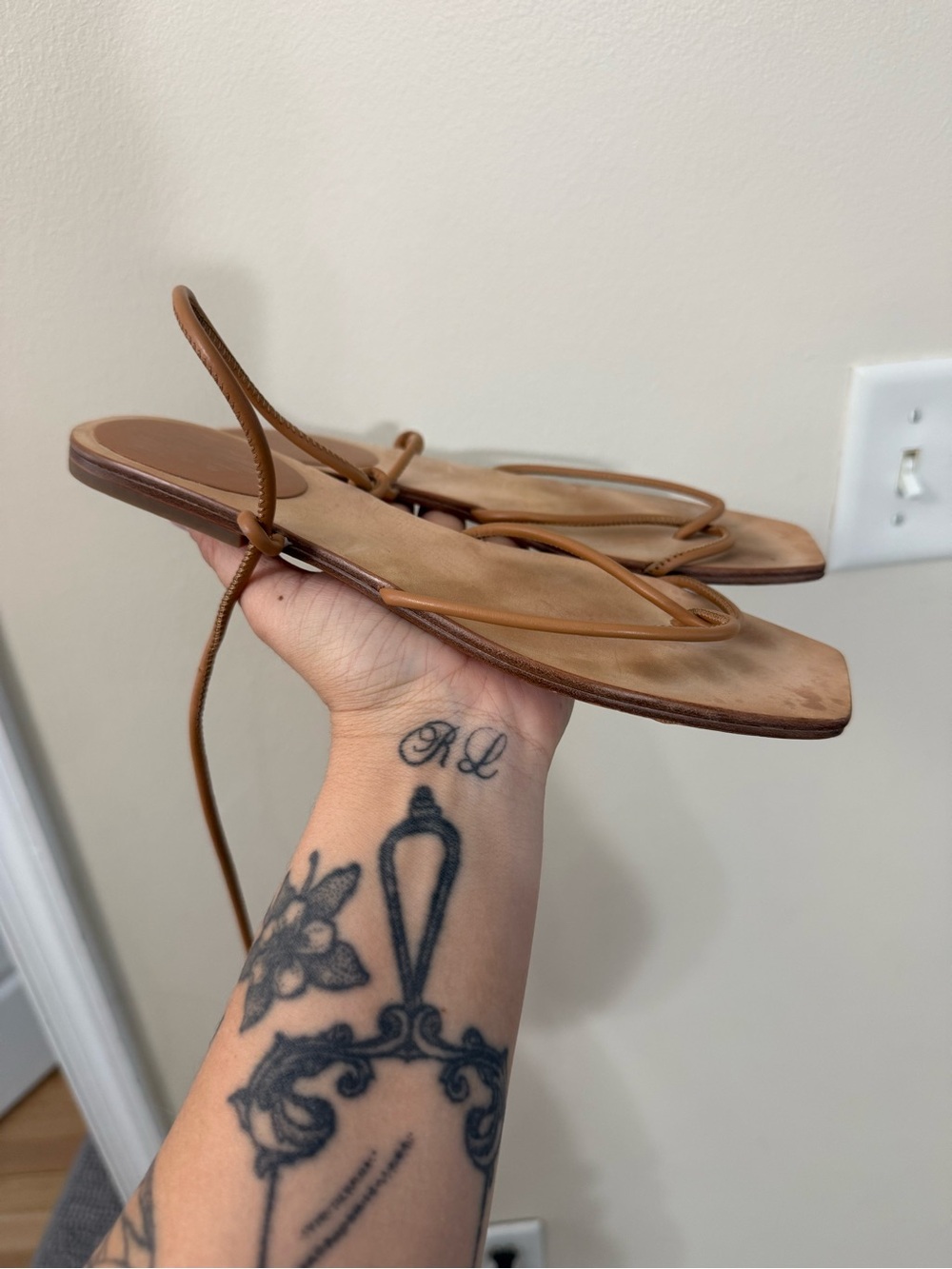 Charlotte Stone Brown Leather Lace Up Flat Sandals Size 8 Boho Chic Summer - Picture 3 of 5